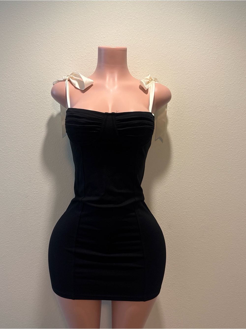 Black Tie-Shoulder Bodycon Dress